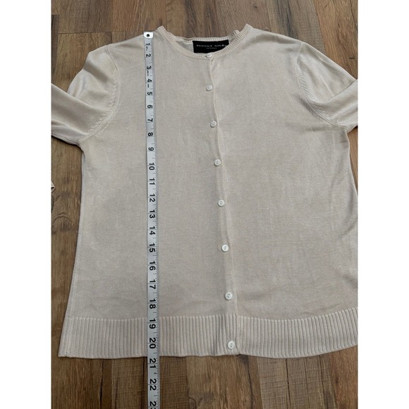 August Silk Petite Cardigan 100% Silk Beige Button Front Size P - Picture 7 of 9